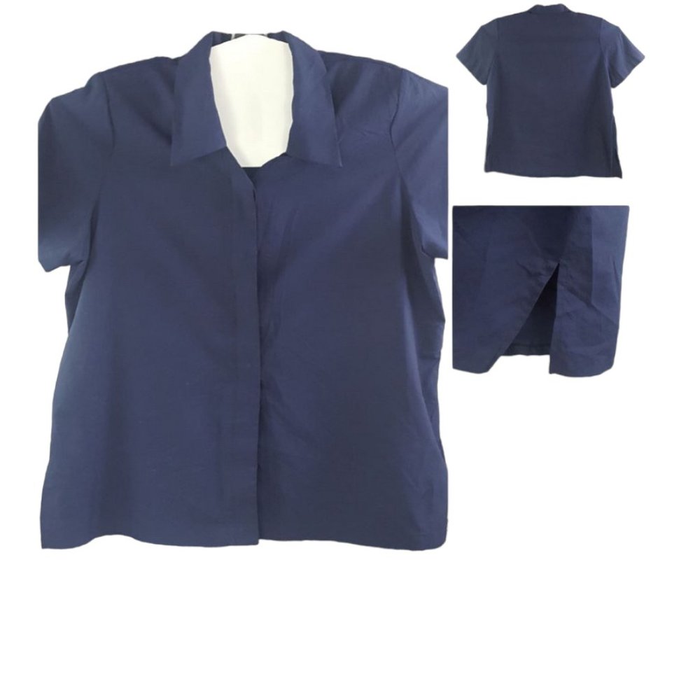 Vintage Image Women ( pit to pit is 28") Navy Blue Buttons Down Collared